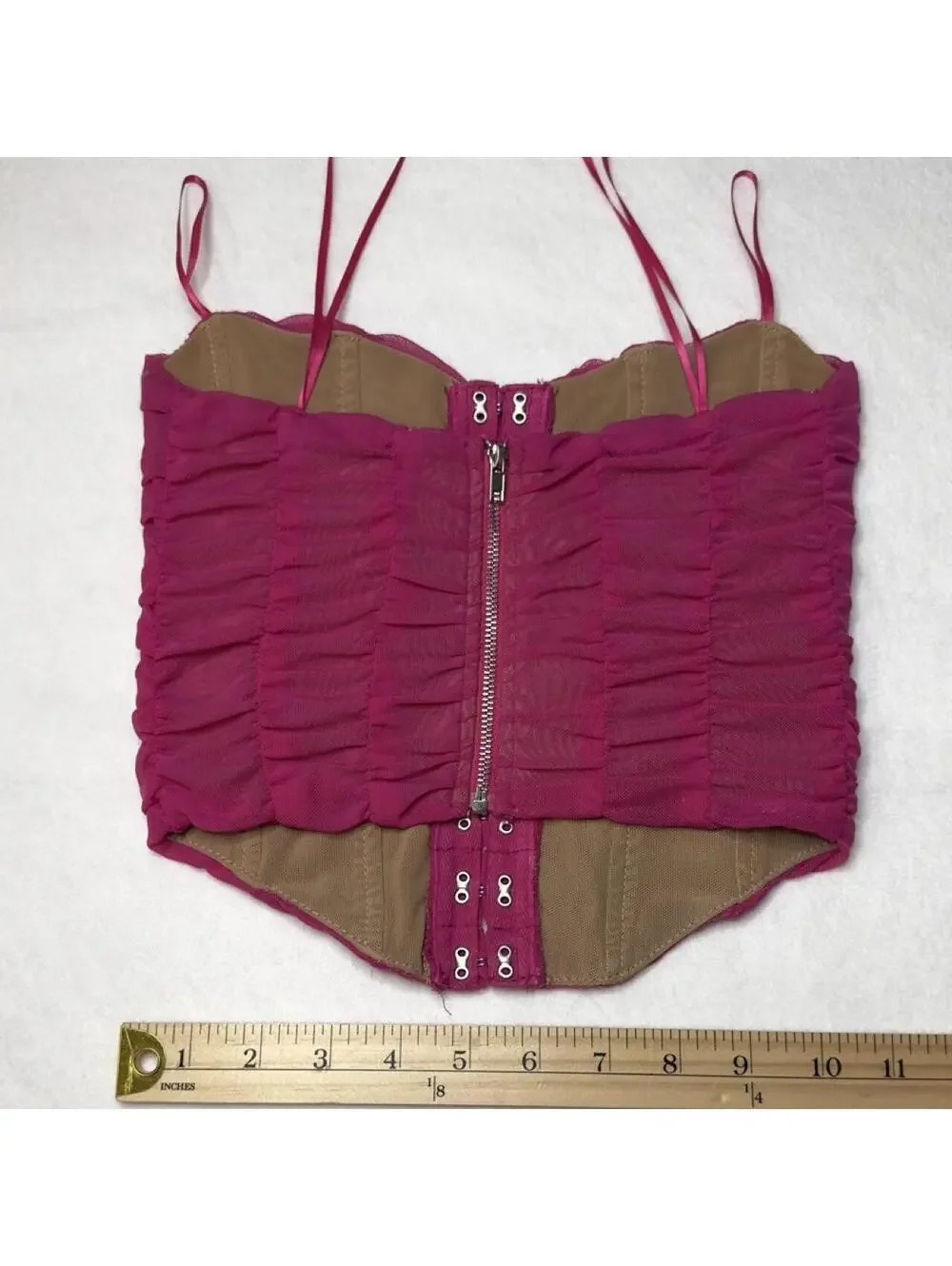 Edit by Nine Hot Pink Ruched Mesh Corset Bustier Top – Size S